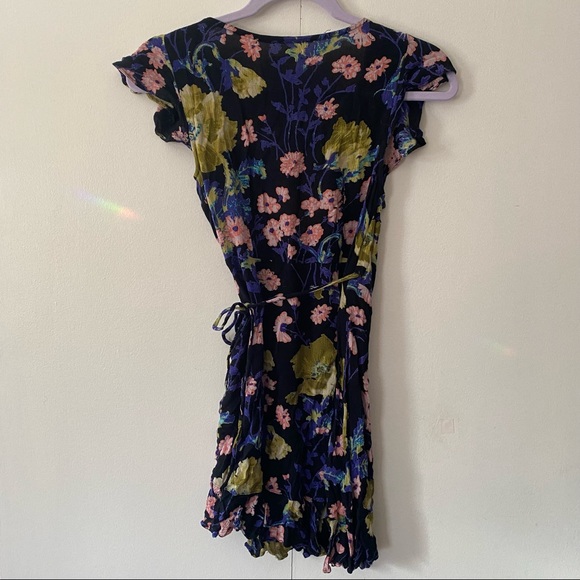 Floral WRAP DRESS Mini Colorful Kimchi Blue Small - Picture 3 of 4